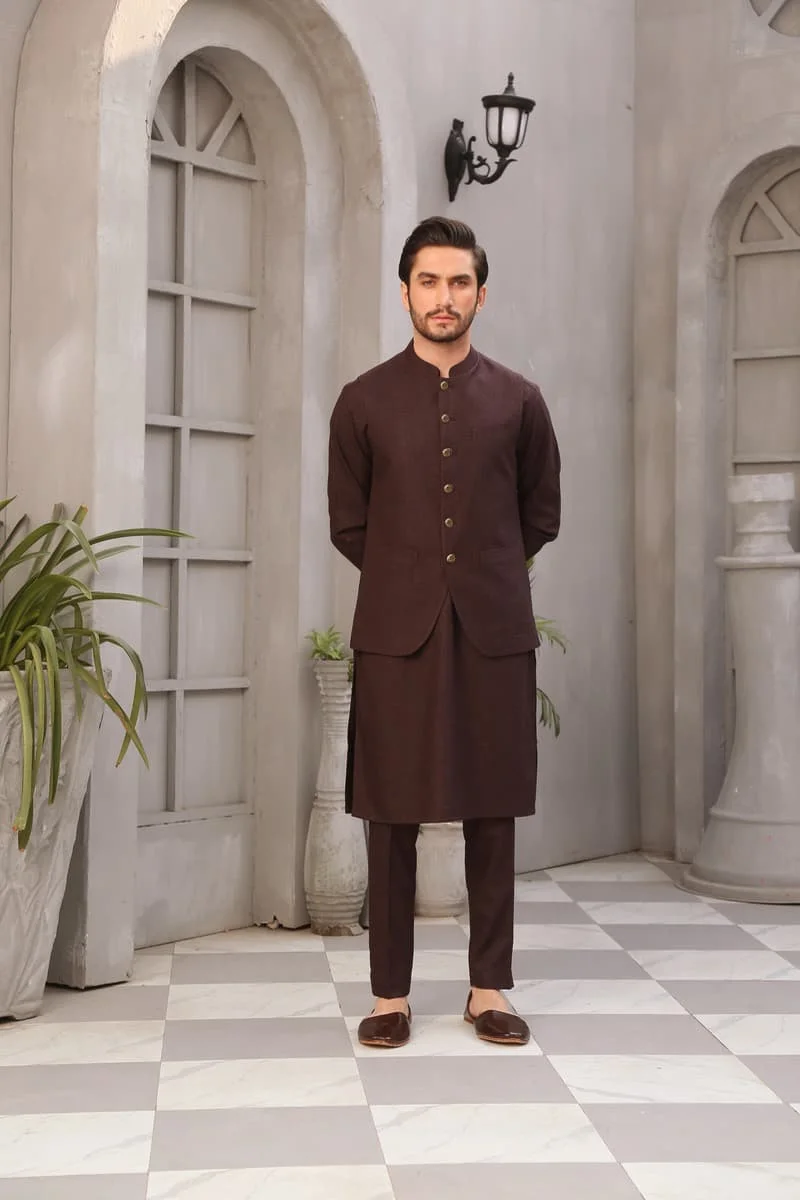Mens Shalwar Kameez Trousers 2Pcs Suit Markhor-Maroon Imist-2348Mv