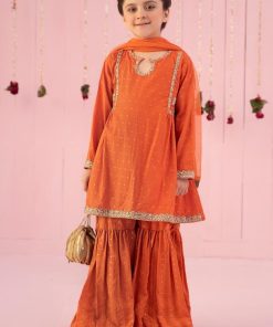 MariaB Orange Embroidered Jacquard Gharara Suit MBKD-EF2416OR