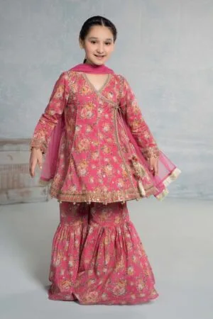 Mariab Rose Pink Printed &Amp; Embroidered Gharara Suit Mbkd-Ef2431Rp