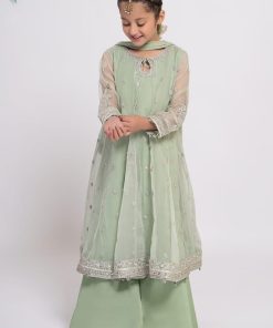 MariaB 3 PIECE EMBROIDERED ORGANZA SHARARA SET MBKS-EF2415LG