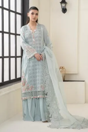 MariaB Aqua Blue Embroidered Cotton Lawn Suit MBDW-EF2405AB