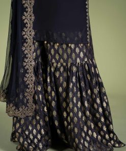 Mariab Navy Blue Paper Cotton &Amp; Broshia Jacquard Suit Mbdw-Ef24104Nb 12 Dwef 24104Blued Imanistudio.com