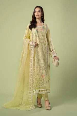 MariaB Lemon Cotton Lawn Embroidered Suit MBDW-EF2418LL