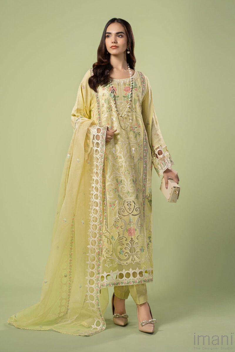 Mariab Lemon Cotton Lawn Embroidered Suit Mbdw-Ef2418Ll