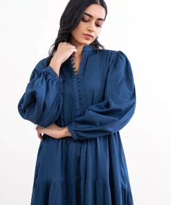 1 Pcs Navy Blue Dobby Lawn Dress Mb-Ef24111Nb 7 Mbef 24111 Blueb Imanistudio.com