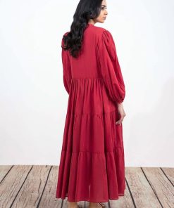 1 Pc Red Dobby Lawn Dress Mb-Ef24111Rd 8 Mbef 24111Reda Imanistudio.com