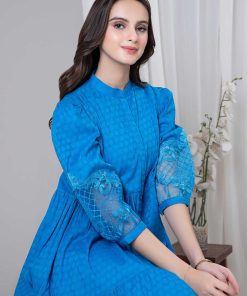 1 Pc Royal Blue Self Pattern Dobby Lawn Dress Mb-Ef24194Rb 8 Mbef 24194Blue Imanistudio.com