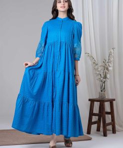 1 Pc Royal Blue Self Pattern Dobby Lawn Dress Mb-Ef24194Rb 7 Mbef 24194Bluea Imanistudio.com