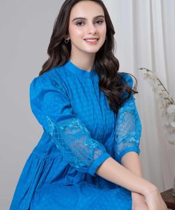 1 Pc Royal Blue Self Pattern Dobby Lawn Dress Mb-Ef24194Rb 9 Mbef 24194Blueb Imanistudio.com