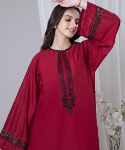 1 Pcs Maroon Cotton Lawn Kaftan Mb-Ef2485Mn 13 Mbef 2485Maroon Imanistudio.com
