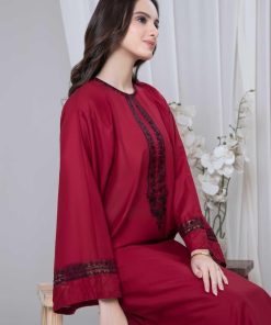1 Pcs Maroon Cotton Lawn Kaftan Mb-Ef2485Mn 15 Mbef 2485Maroonb Imanistudio.com
