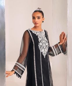 Black Organza Embroidered Co-Ord Set Mb-Ef24411Bw 6 Mbf 23411Black Imanistudio.com