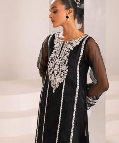 Black Organza Embroidered Co-Ord Set Mb-Ef24411Bw 7 Mbf 23411Blacka Imanistudio.com
