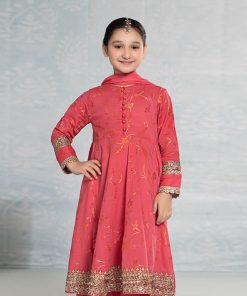 MariaB Carrot Pink Embroidered Jacquard Broshia Suit MBKD-EF2423CP