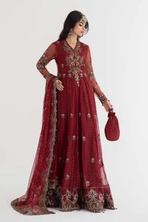 MariaB Maroon Net/Lawn Embroidered Suit MBDS-EF24D3BM