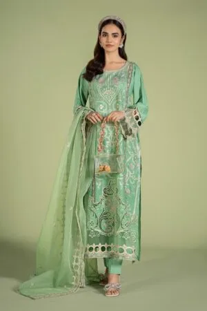 Mariab Green Cotton Lawn Embroidered Suit Mbdw-Ef2418