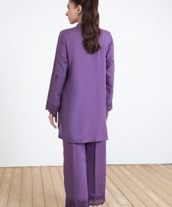 Lavender Dobby Lawn Embroidered Co-Ord Set Mb-Ef24163Lr 16 Mbef 24163Purpleb Imanistudio.com