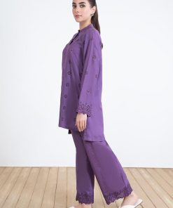 Lavender Dobby Lawn Embroidered Co-Ord Set Mb-Ef24163Lr 10 Mbef 24163Purplef Imanistudio.com