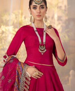 Luxury Formal Hot Pink Raw Silk Lengha Choli Mbsf-Ef2413Hp 13 Sfef 2413Pinkb Imanistudio.com