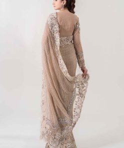 Luxury Formal Maria.b Skin Beige Embroidered Chiffon Saree Mbds-Ea2801Sb 9 D 1 Sareea Imanistudio.com