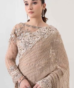 Luxury Formal Maria.b Skin Beige Embroidered Chiffon Saree Mbds-Ea2801Sb 10 D 1 Sareeb Imanistudio.com