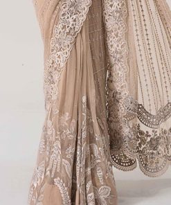 Luxury Formal Maria.b Skin Beige Embroidered Chiffon Saree Mbds-Ea2801Sb 11 D 1 Sareec Imanistudio.com