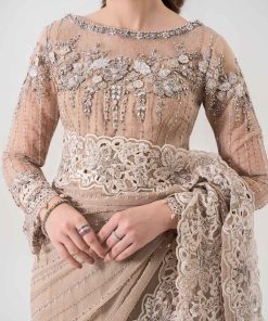 Luxury Formal Maria.b Skin Beige Embroidered Chiffon Saree Mbds-Ea2801Sb 12 D 1 Sareed Imanistudio.com