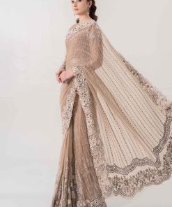 Luxury Formal Maria.b Skin Beige Embroidered Chiffon Saree Mbds-Ea2801Sb 14 D 1 Sareeh Imanistudio.com