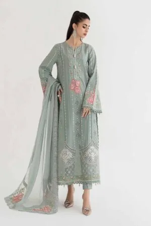 MariaB Sea Green Lawn Embroidered Suit MBDS-EF24D12BG