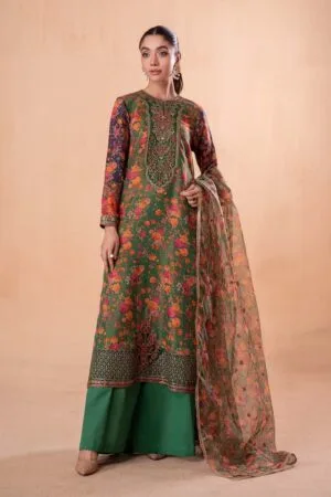Mariab Green Printed &Amp; Embroidered Cotton Masoori Suit Mbdw-Ef2431Gp