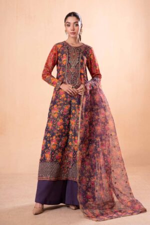 MariaB Purple Printed & Embroidered Cotton Masoori Suit MBDW-EF2431PP