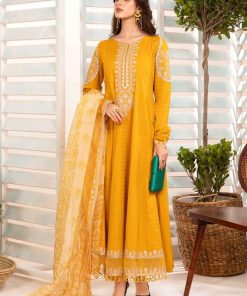 MariaB Mustard Embroidered Self Jacquard Cotton Suit MBDW-EA2434MD