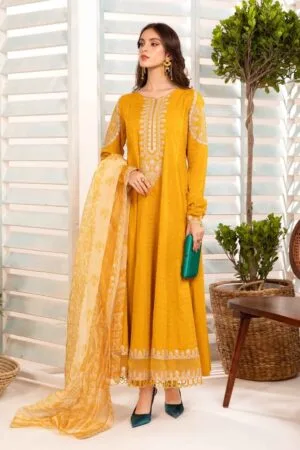 Mariab Mustard Embroidered Self Jacquard Cotton Suit Mbdw-Ea2434Md