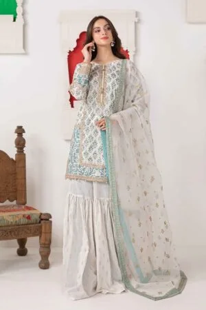 Mariab Blue/White Printed &Amp; Embroidered Lawn Suit Mbdw-Ea2440Bw