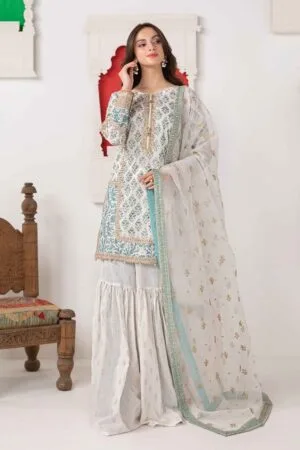 MariaB Blue/White Printed & Embroidered Lawn Suit MBDW-EA2440BW