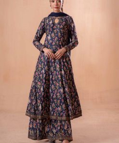 MariaB Navy Floral Embroidered Cotton Lawn Suit MBDW-EA2481NF