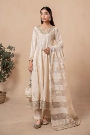 Mariab Off-White Embroidered Khadi Karandi Suit Mbdw-Ea2485Ow