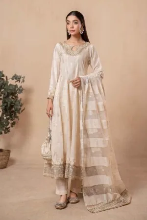 MariaB Off-White Embroidered Khadi Karandi Suit MBDW-EA2485OW