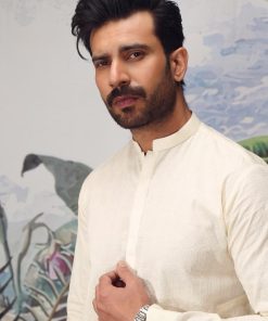 1Pcs Men’s 100% Cotton Embroidered Kurta Imist-S24-01Ivory 5 Imist S24 01A Imanistudio.com
