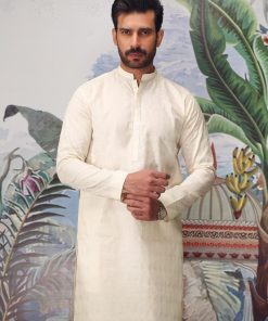 1PCS Men’s 100% Cotton Embroidered Kurta IMIST-S24-01Ivory