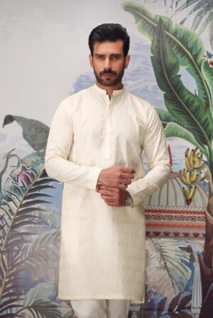 1PCS Men’s 100% Cotton Embroidered Kurta IMIST-S24-01Ivory