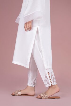 White Cambric Straight Trousers Mb-Ef20175Ww