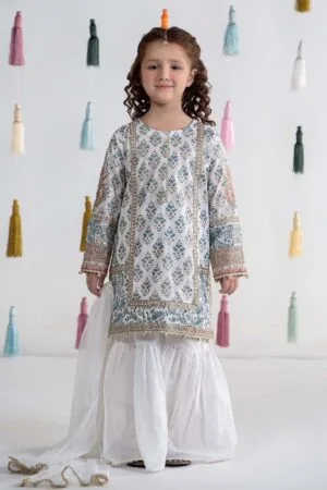 Mariab Blue/White Printed &Amp; Embroidered Lawn Suit Mbkd-Ea2401Bw