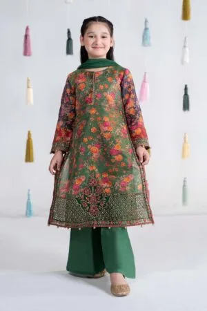 MariaB Green Printed & Embroidered Cotton Masoori Suit MBKD-EA2404GP