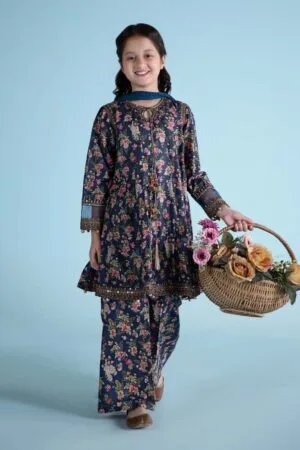 MariaB Navy Floral Embroidered Lawn Suit MBKD-EA2421NP