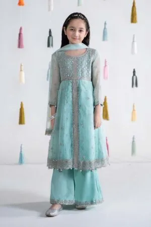 MariaB Light Turquoise Embroidered Organza Suit MBKS-EA2432LT