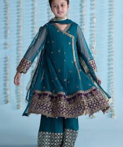 Mariab Teal Embroidered Net Angrakha Suit Mbks-Ea2436Tb 9 Mksea2436Teala Imanistudio.com