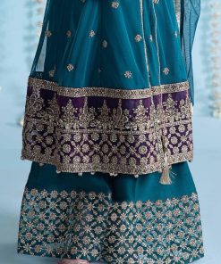 Mariab Teal Embroidered Net Angrakha Suit Mbks-Ea2436Tb 14 Mksea2436Tealc Imanistudio.com