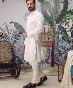 1Pcs Men’s 100% Fine Cotton Embroidered Kurta Imist-S2403White 6 S24 03 White Imanistudio.com