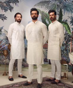 1Pcs Men’s 100% Fine Cotton Embroidered Kurta Imist-S2403White 8 S24 03 Whiteb Imanistudio.com